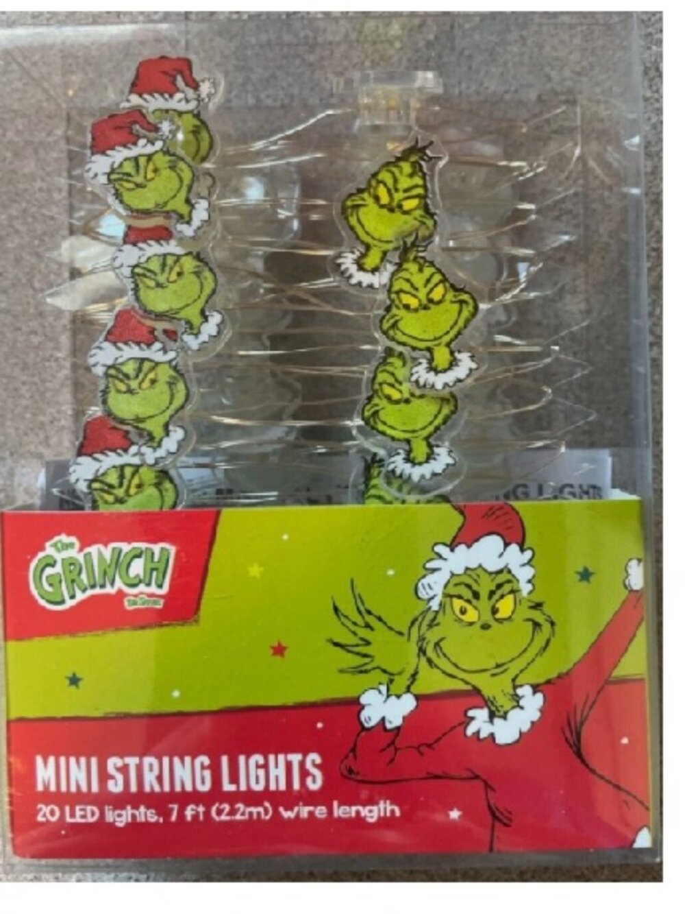 Grinch Mini String Lights 20 LED 7 Foot Long Christmas Tree Dr. Seuss Decor